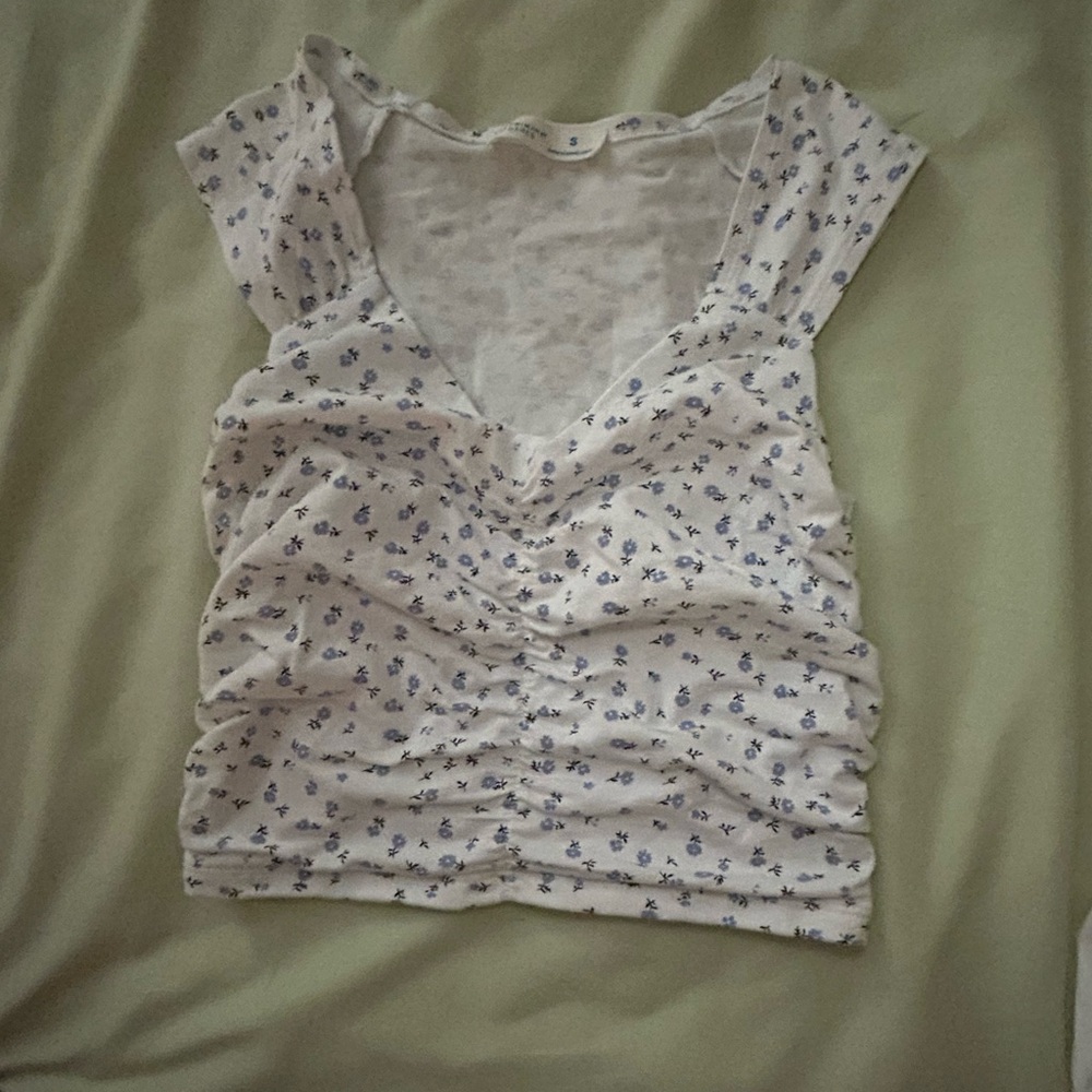 Floral White and Blue Women's Top